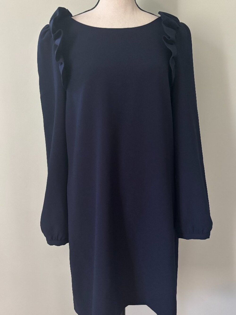 Chelsea28 Navy Ruffle-Shoulder Shift Dress — Size 8 NWT